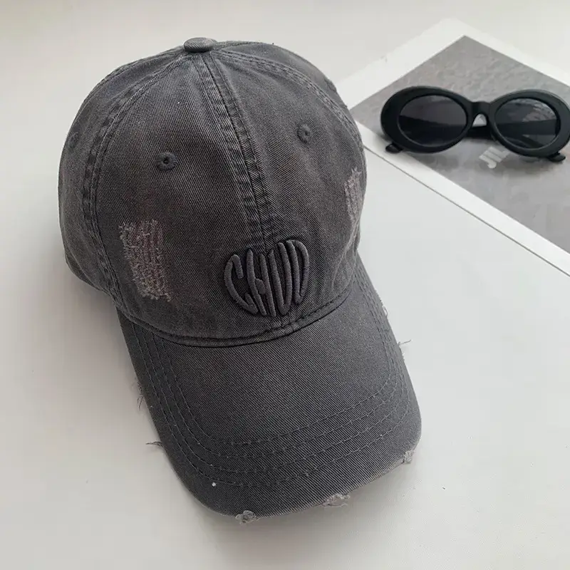 Women Denim Baseball Cap Maroon Large Wide Brim - Image 4