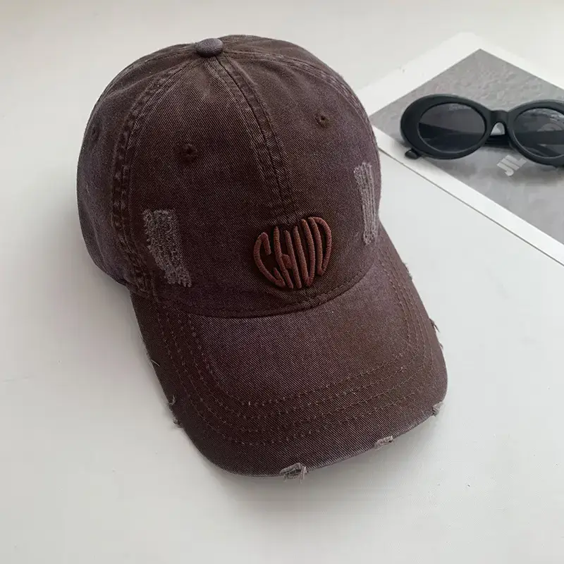 Women Denim Baseball Cap Maroon Large Wide Brim - Image 5