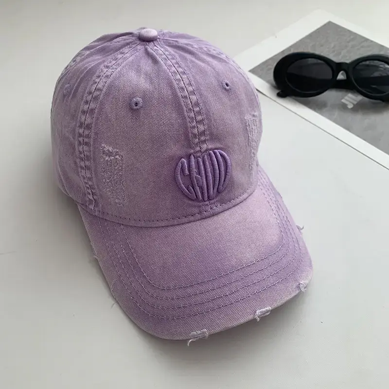 Women Denim Baseball Cap Maroon Large Wide Brim - Image 6