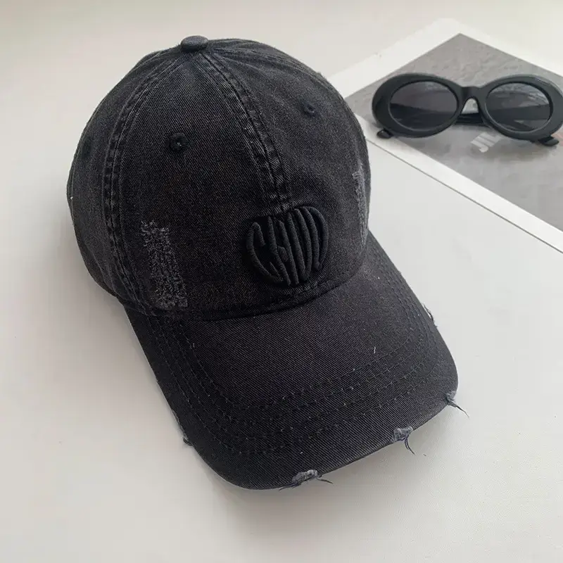 Women Denim Baseball Cap Maroon Large Wide Brim - Image 8