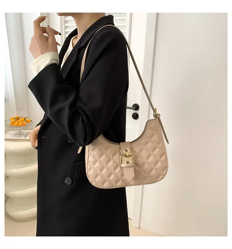 Black Rhombus Embroidery Shoulder Bag for Women — feature 12