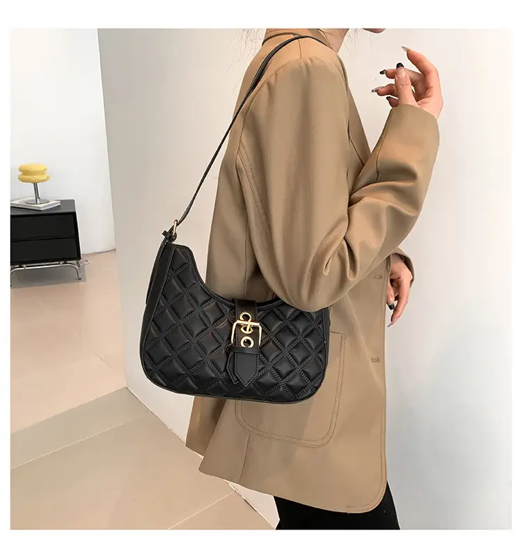 Black Rhombus Embroidery Shoulder Bag for Women — feature 15