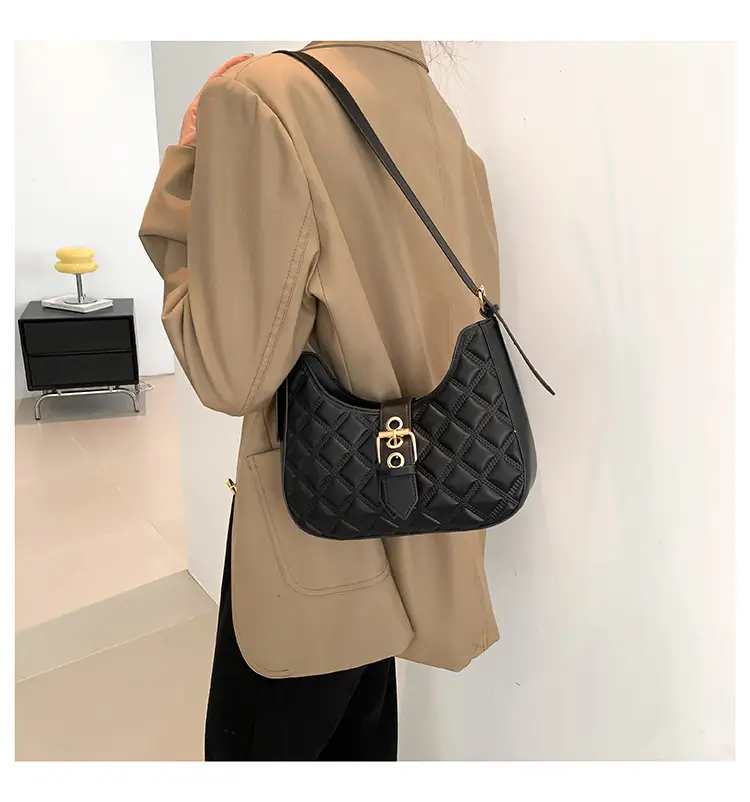 Black Rhombus Embroidery Shoulder Bag for Women — feature 16