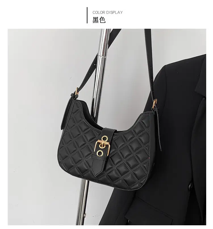 Black Rhombus Embroidery Shoulder Bag for Women — feature 38