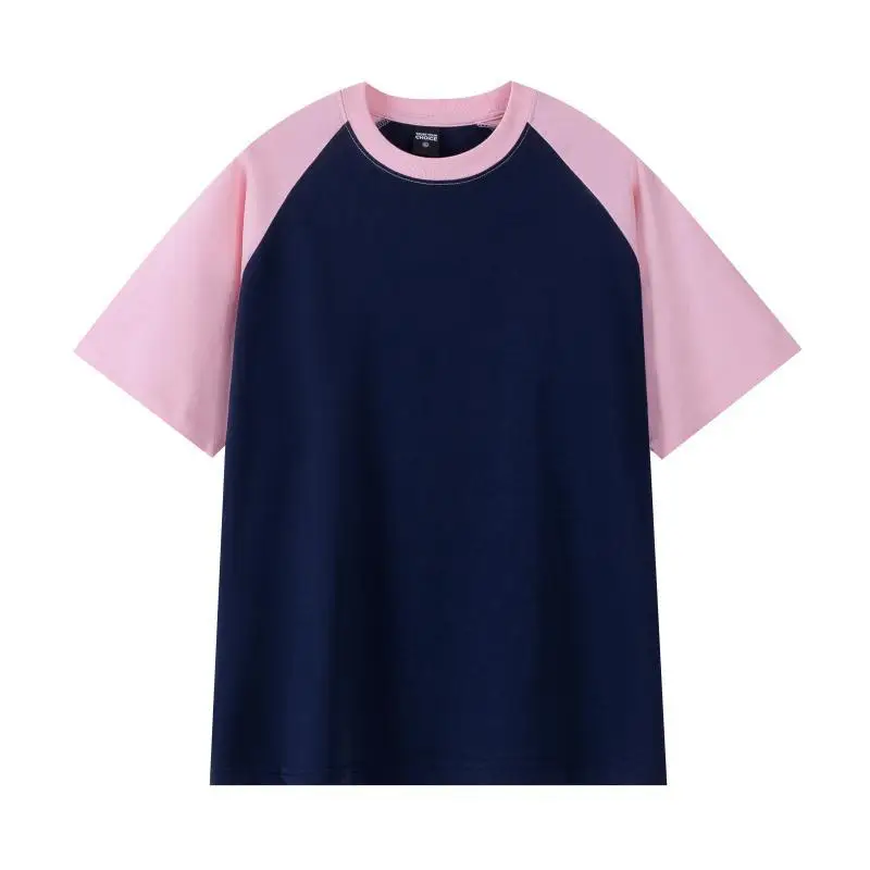Spring 260g Cotton Raglan Sleeve T-Shirt Navy Pink - Image 2