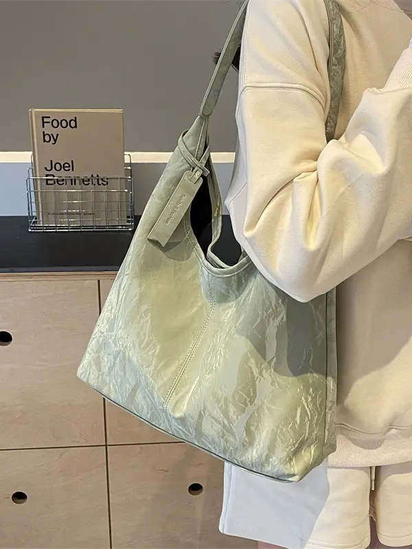 Women's Ivory Leather Tote Bag Large Capacity Shoulder Bag - Image 7