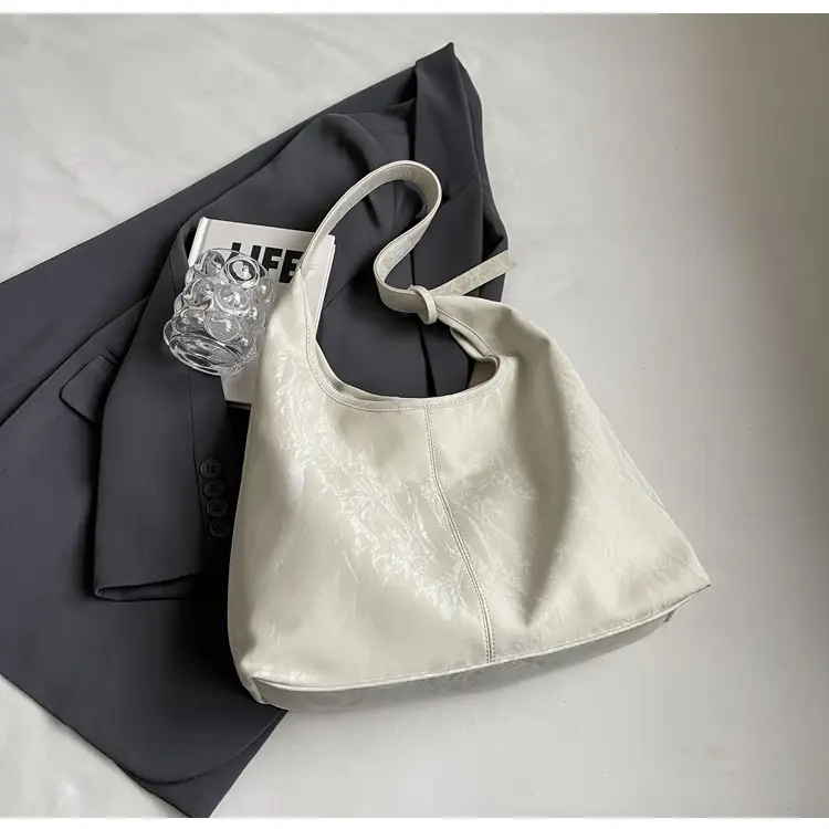 Women's Ivory Leather Tote Bag Large Capacity Shoulder Bag - Image 2