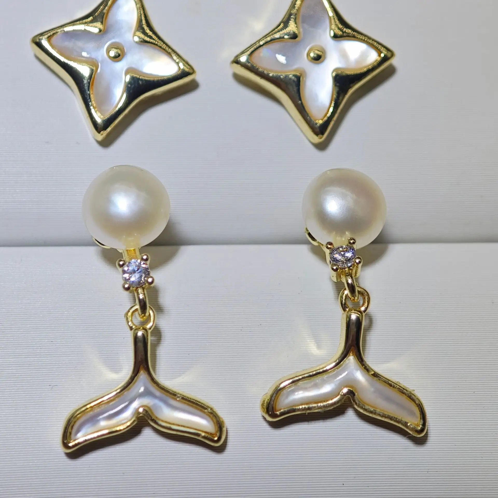S925 Pearl Butterfly Earrings Fishtail Design - Image 3