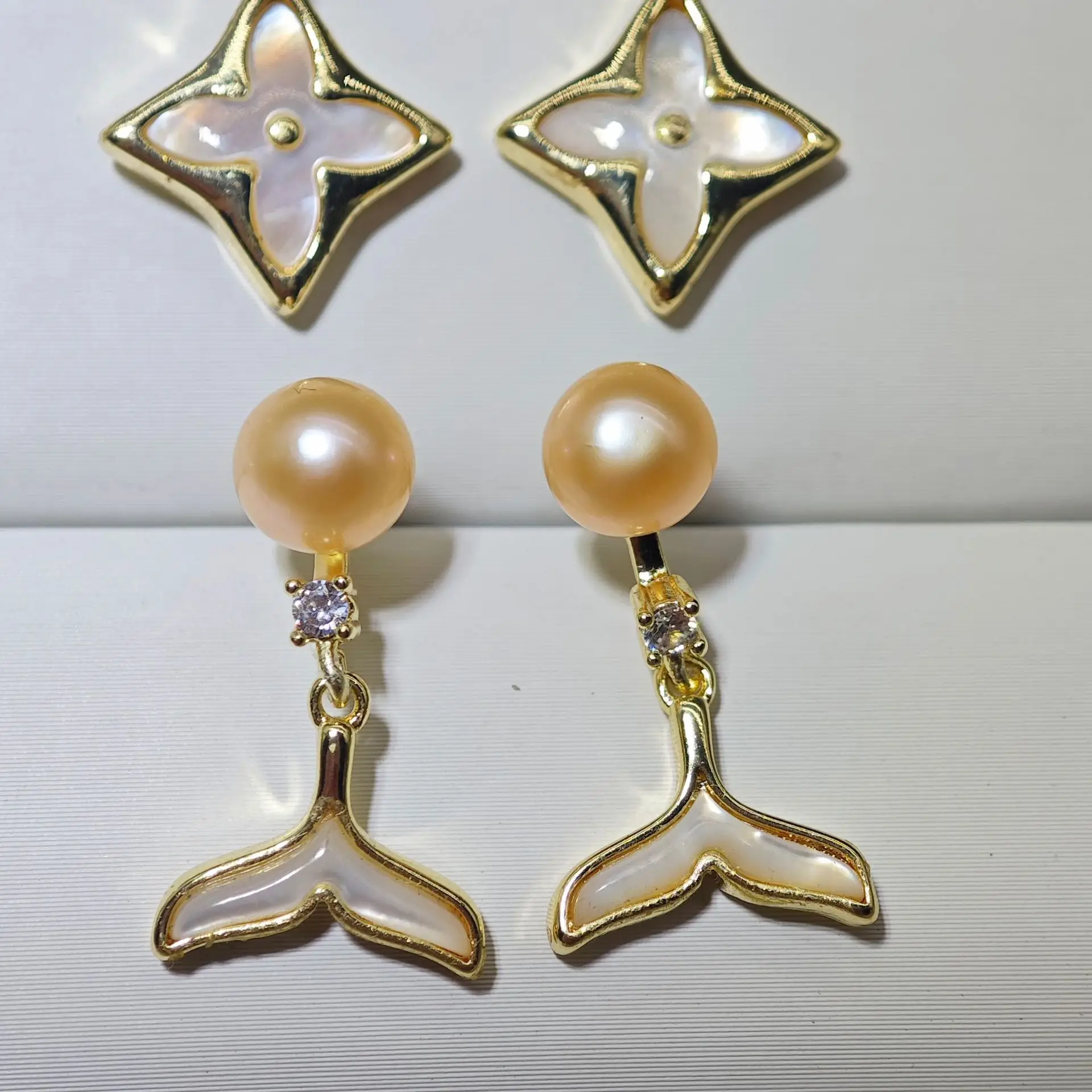 S925 Pearl Butterfly Earrings Fishtail Design - Image 4