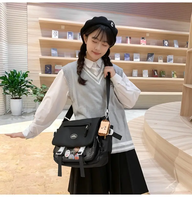 Beige Messenger Bag for Men Large Capacity Sports Shoulder Bag — feature 18