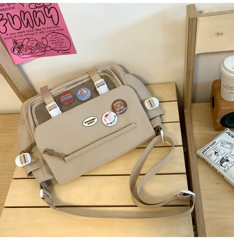 Beige Messenger Bag for Men Large Capacity Sports Shoulder Bag — feature 55