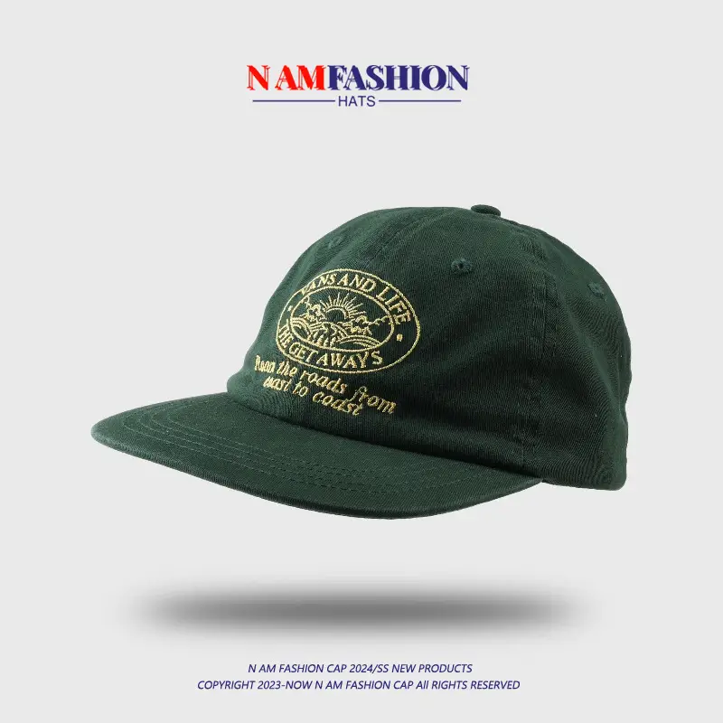 2024 Green Flat Brim Retro Baseball Cap Men Women — feature 8