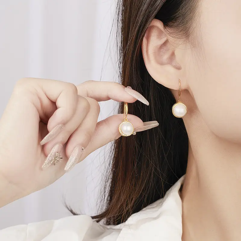 Gold Pearl Zircon Earrings for Women