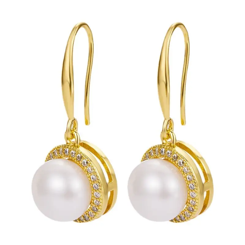 Gold Pearl Zircon Earrings for Women