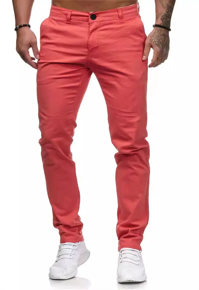 Men's Slim Fit Pink Casual Trousers Spring Autumn — feature 16