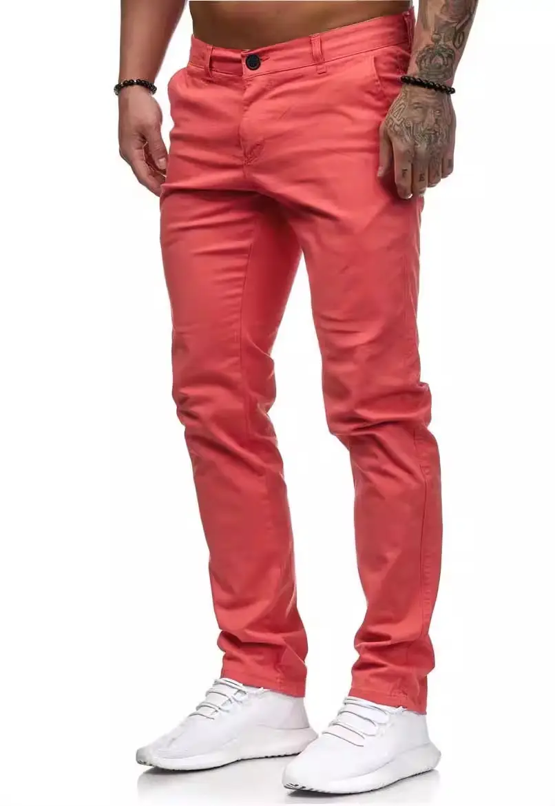 Men's Slim Fit Pink Casual Trousers Spring Autumn — feature 17