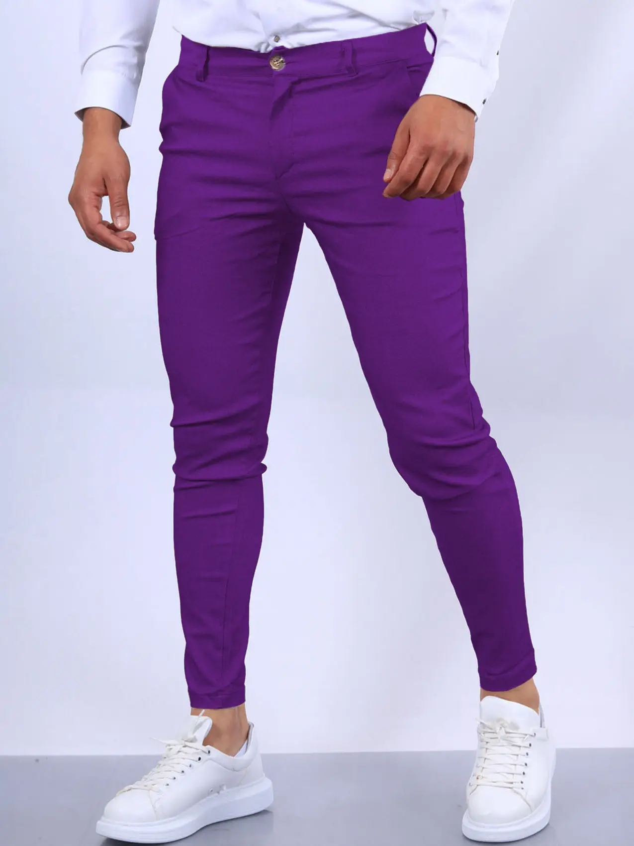 Men's Slim Fit Pink Casual Trousers Spring Autumn - Image 13
