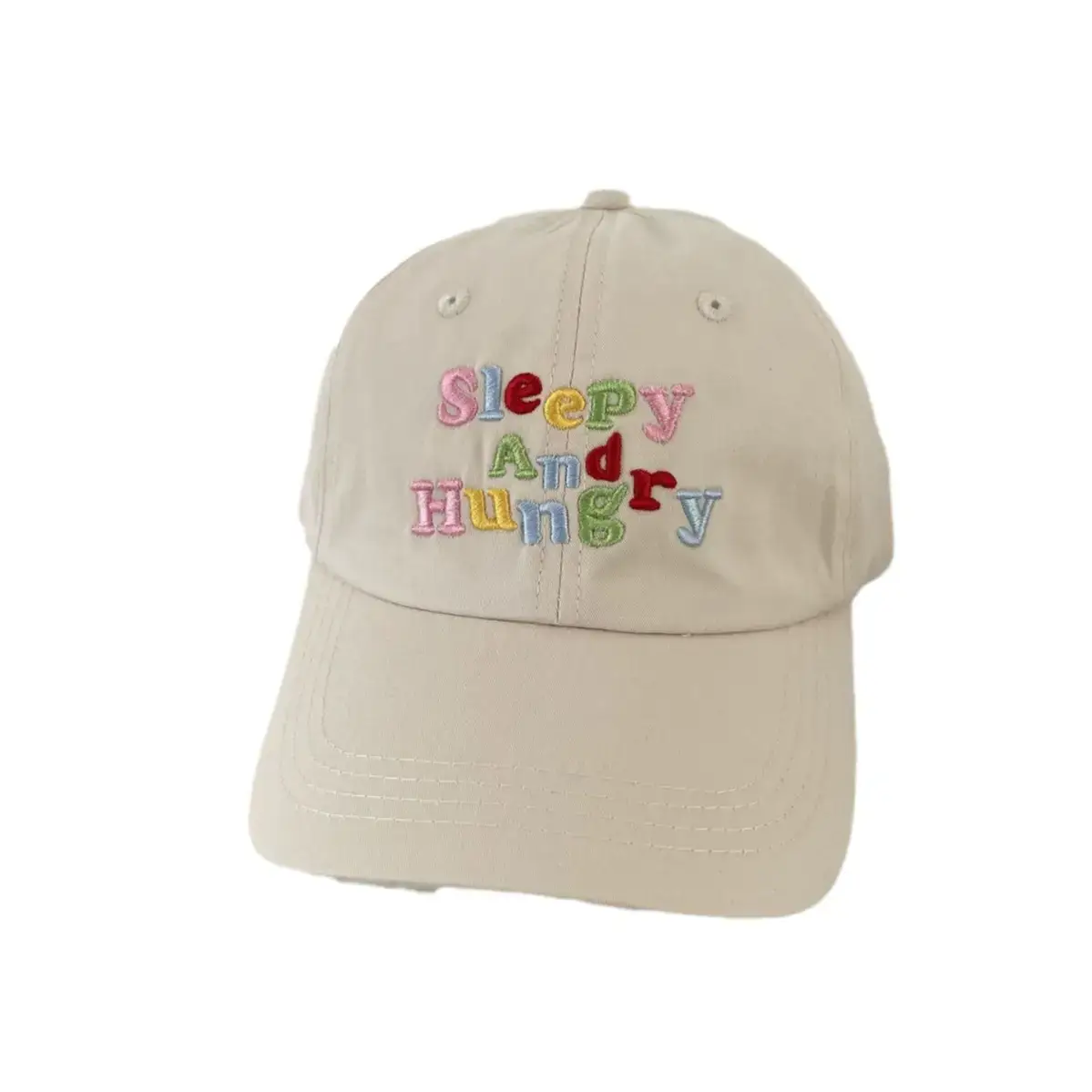 Sleepy And Hungry Blue Embroidered Cap for Women