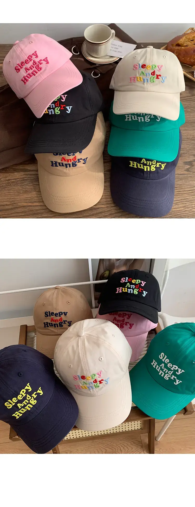 Sleepy And Hungry Blue Embroidered Cap for Women — feature 9