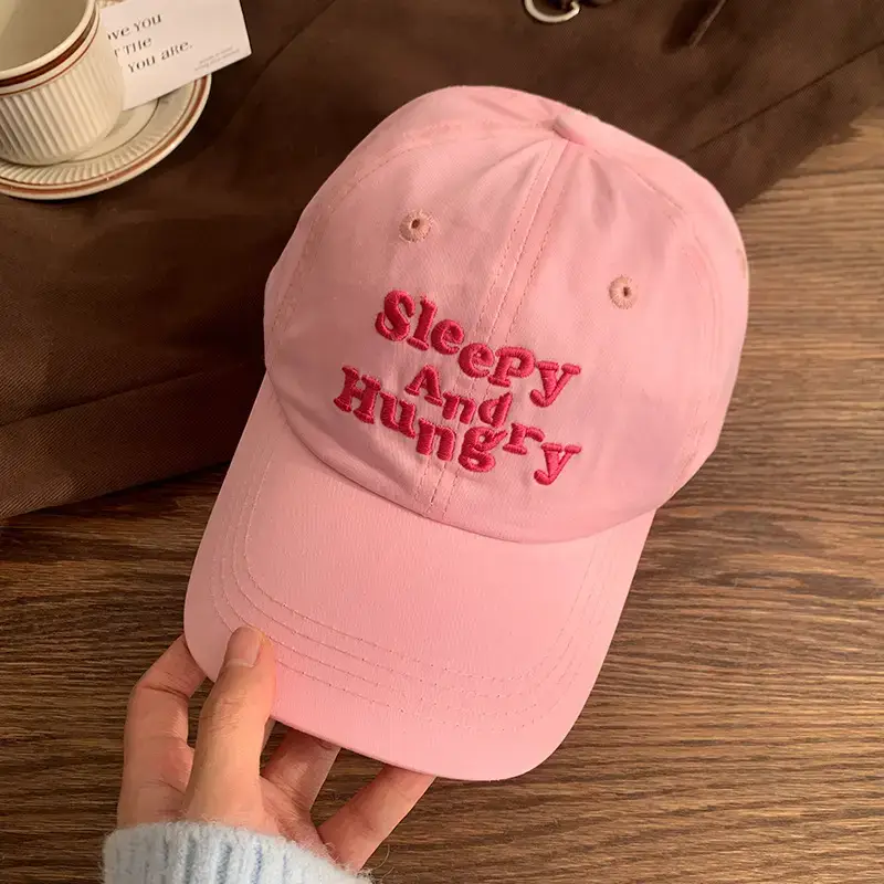 Sleepy And Hungry Blue Embroidered Cap for Women