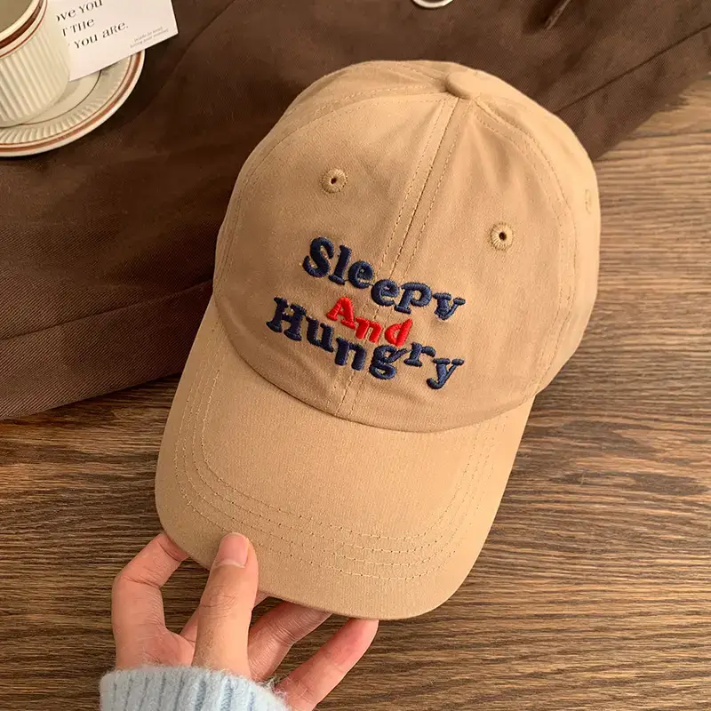 Sleepy And Hungry Blue Embroidered Cap for Women