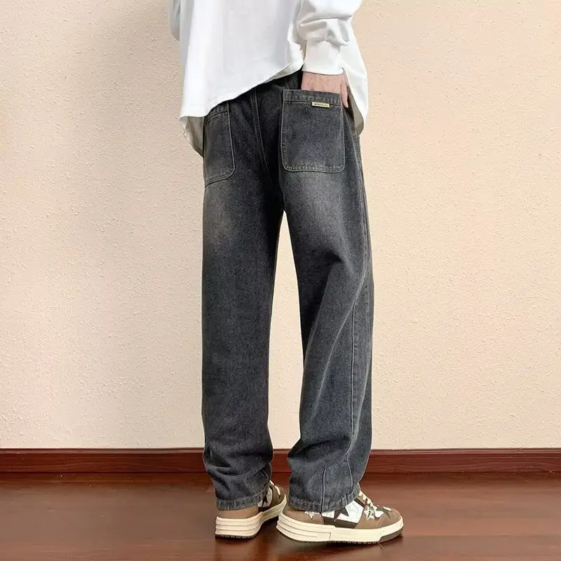 Men's Retro Denim Wide Leg Jeans Loose Straight Casual - Image 3