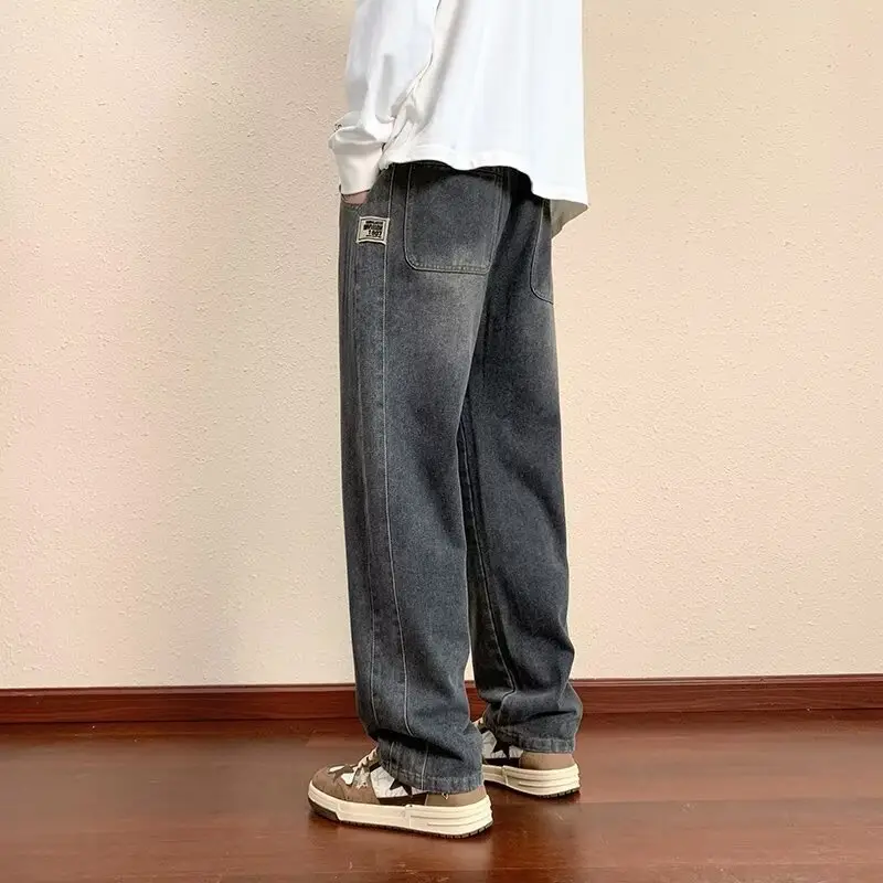 Men's Retro Denim Wide Leg Jeans Loose Straight Casual - Image 4