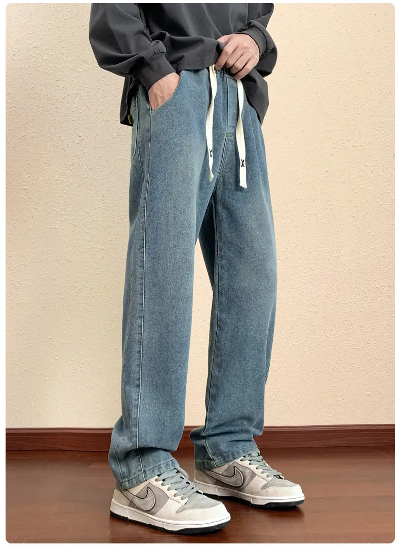Men's Retro Denim Wide Leg Jeans Loose Straight Casual — feature 5