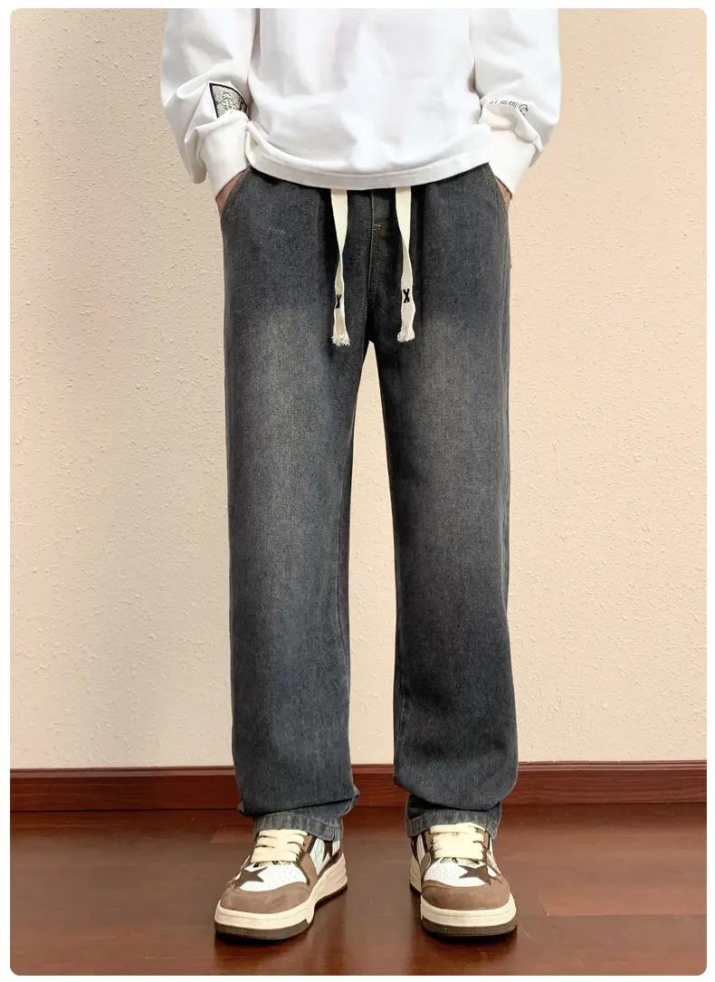 Men's Retro Denim Wide Leg Jeans Loose Straight Casual — feature 7