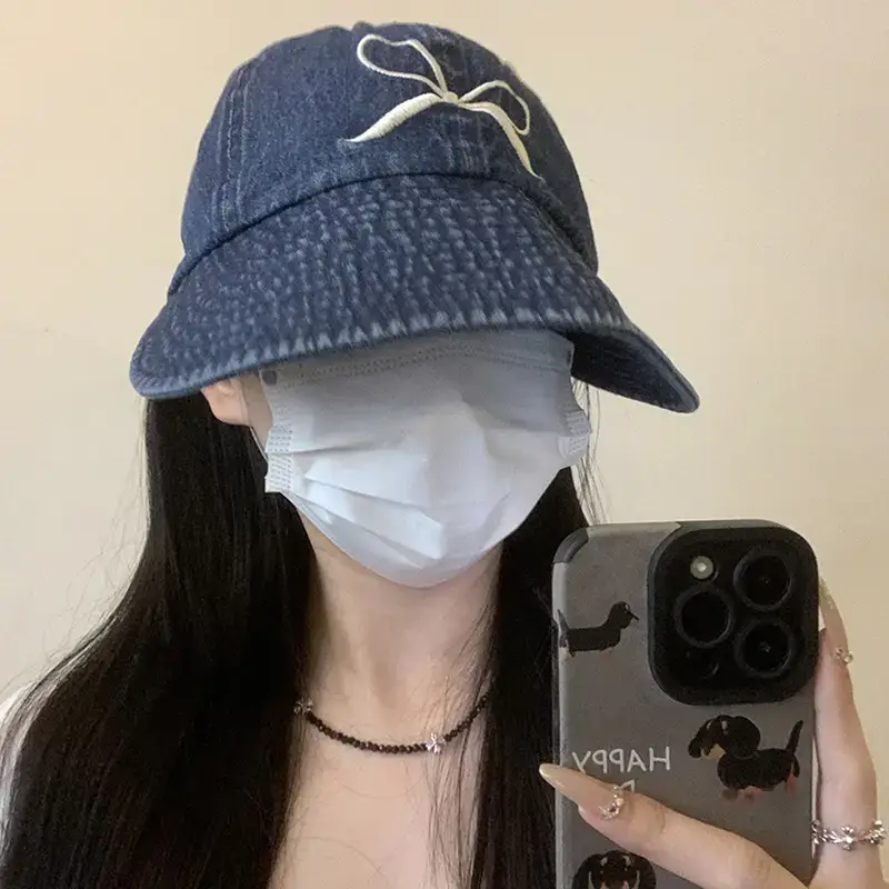 Blue Bow Embroidered Women's Bucket Hat - Image 3