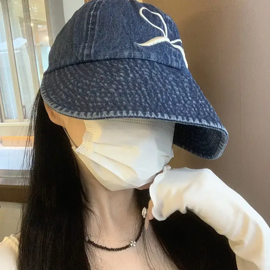 Blue Bow Embroidered Women's Bucket Hat - Image 4