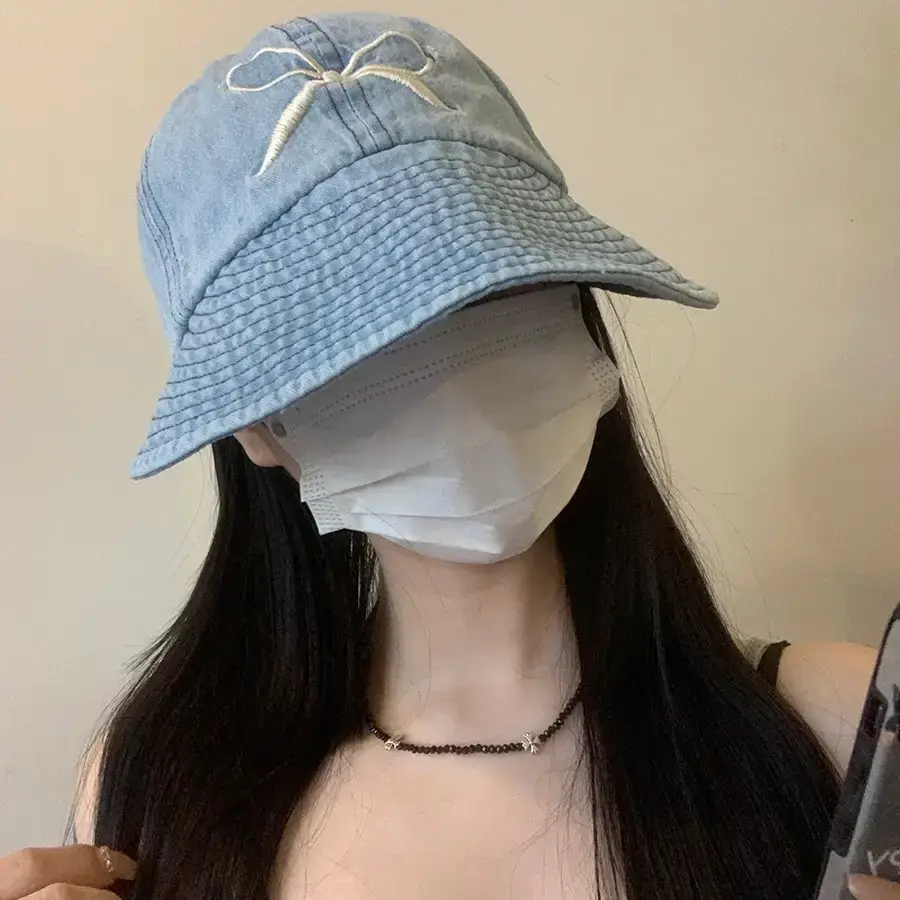 Blue Bow Embroidered Women's Bucket Hat - Image 5