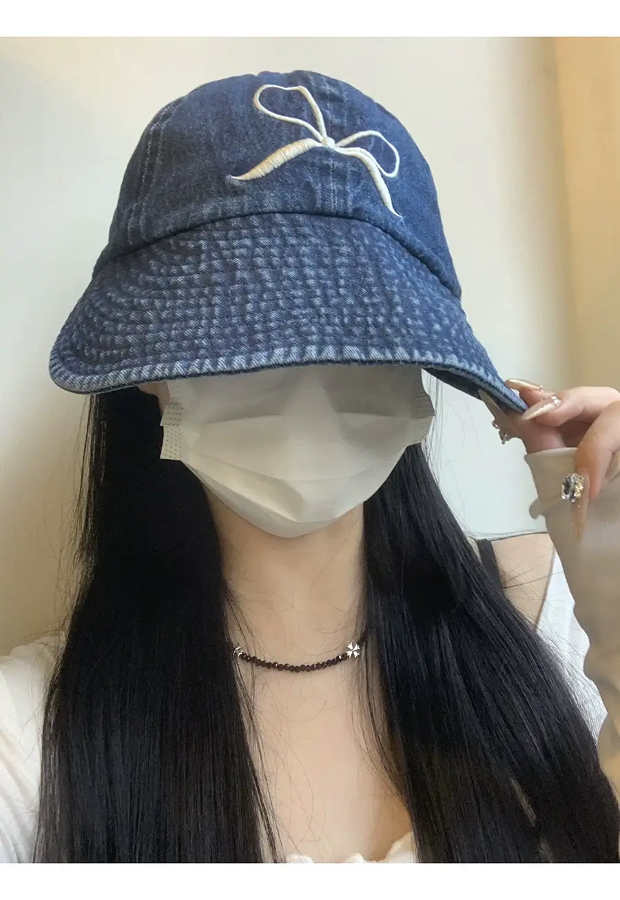 Blue Bow Embroidered Women's Bucket Hat — feature 1
