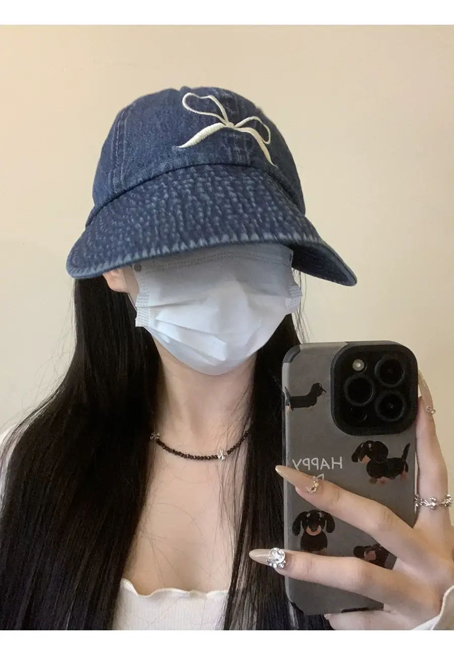 Blue Bow Embroidered Women's Bucket Hat — feature 2