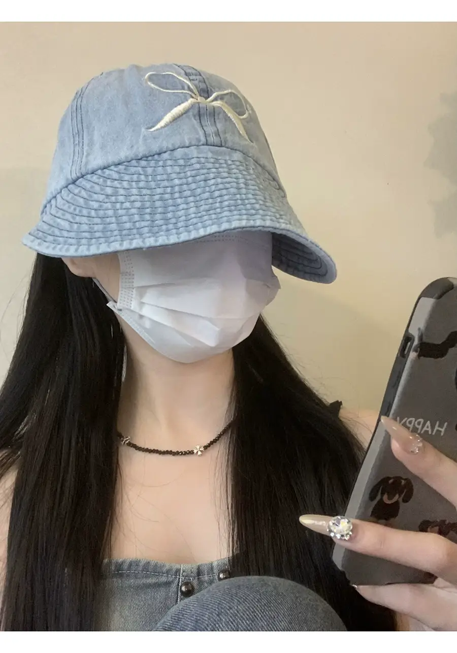 Blue Bow Embroidered Women's Bucket Hat — feature 5