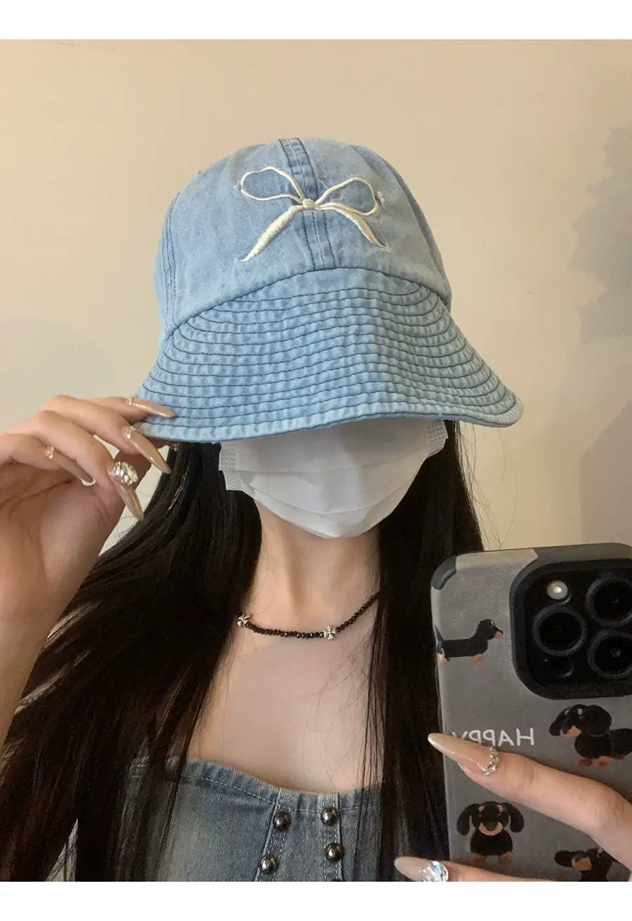 Blue Bow Embroidered Women's Bucket Hat — feature 6