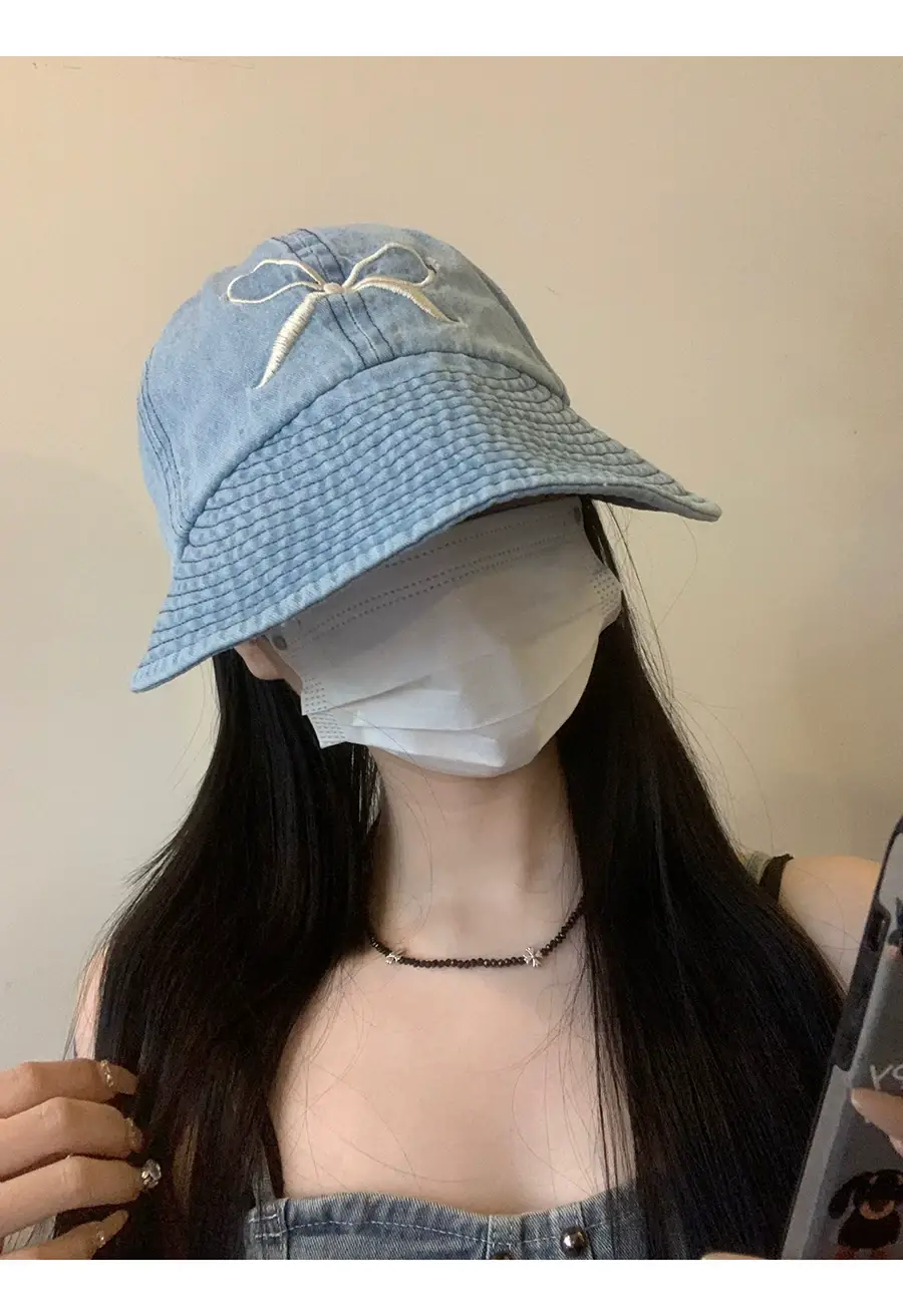 Blue Bow Embroidered Women's Bucket Hat — feature 8