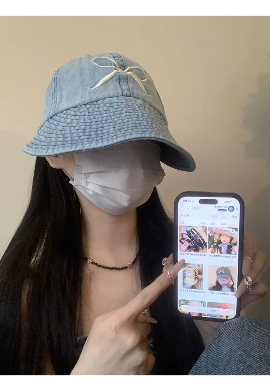 Blue Bow Embroidered Women's Bucket Hat — feature 9