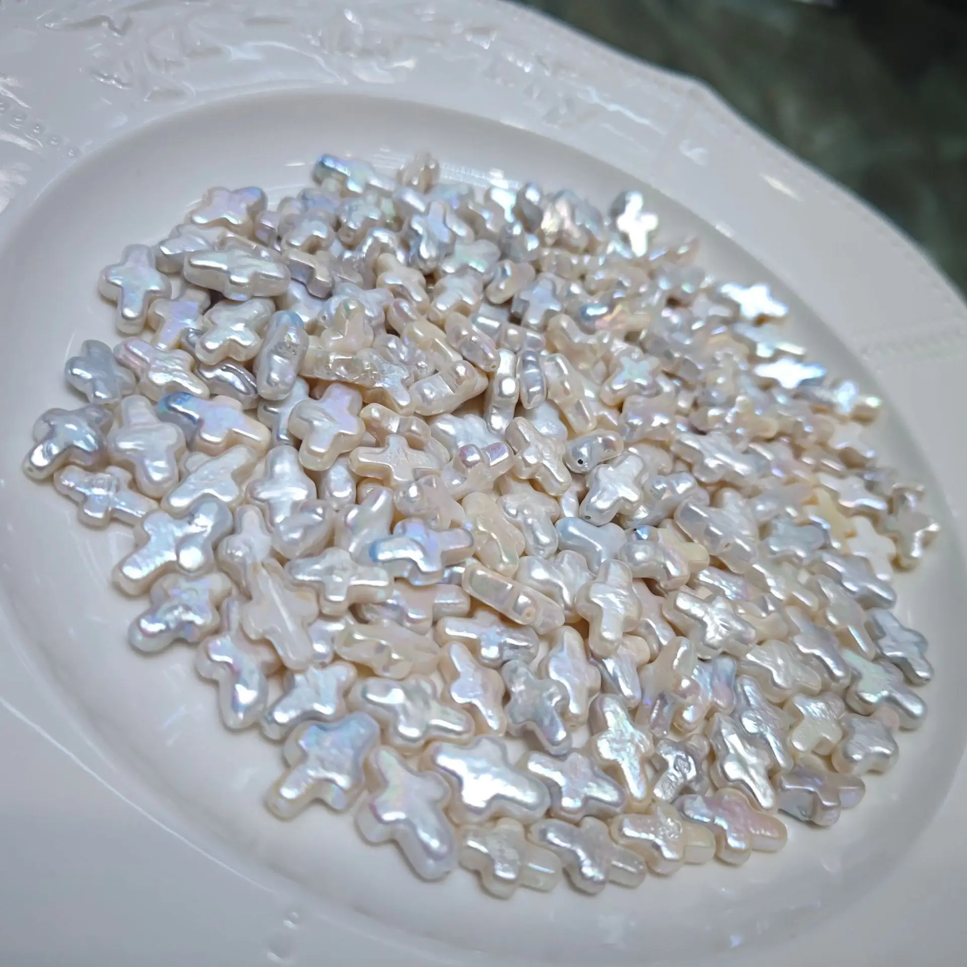 Pearl Baroque Cross Beads Silver Blue Light DIY