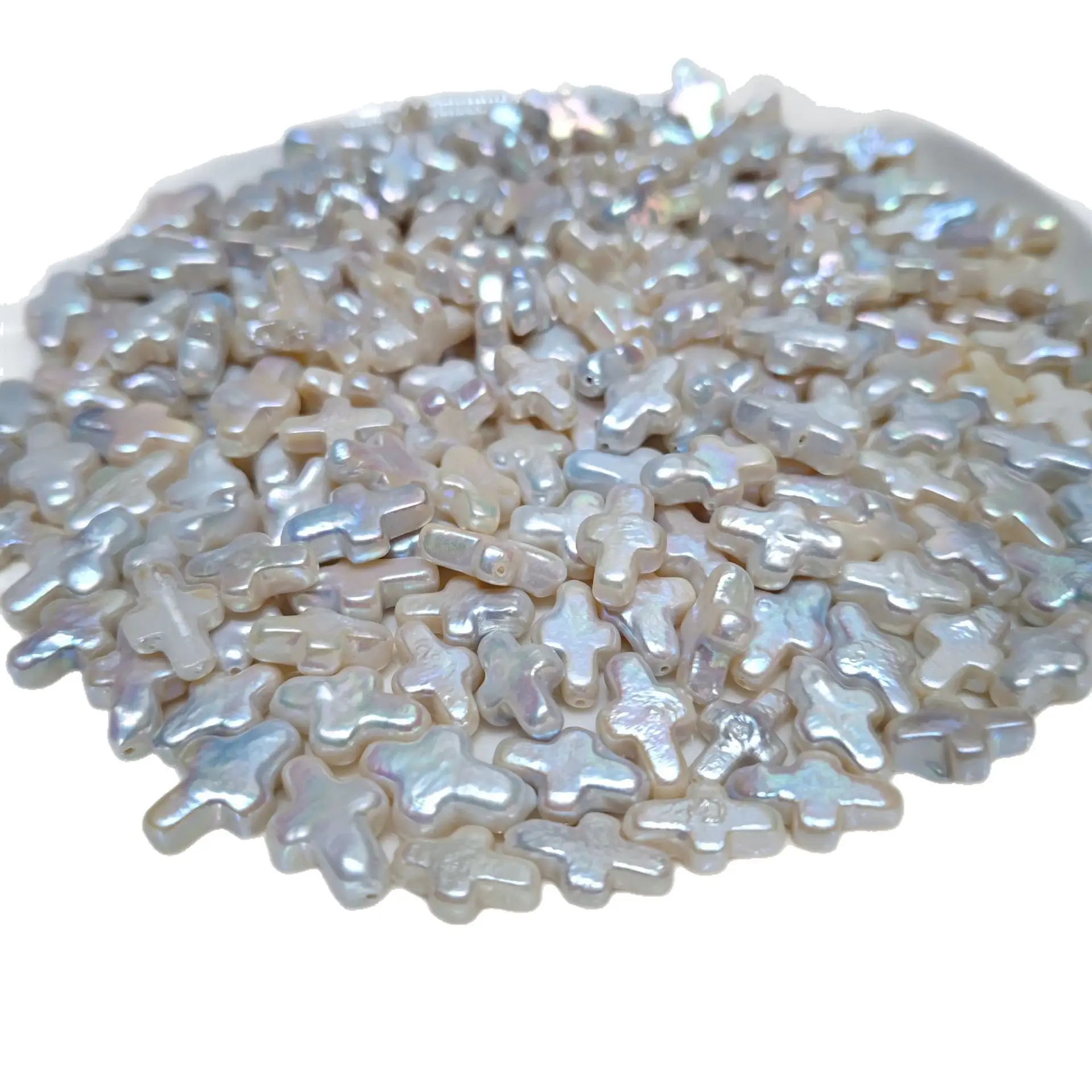 Pearl Baroque Cross Beads Silver Blue Light DIY