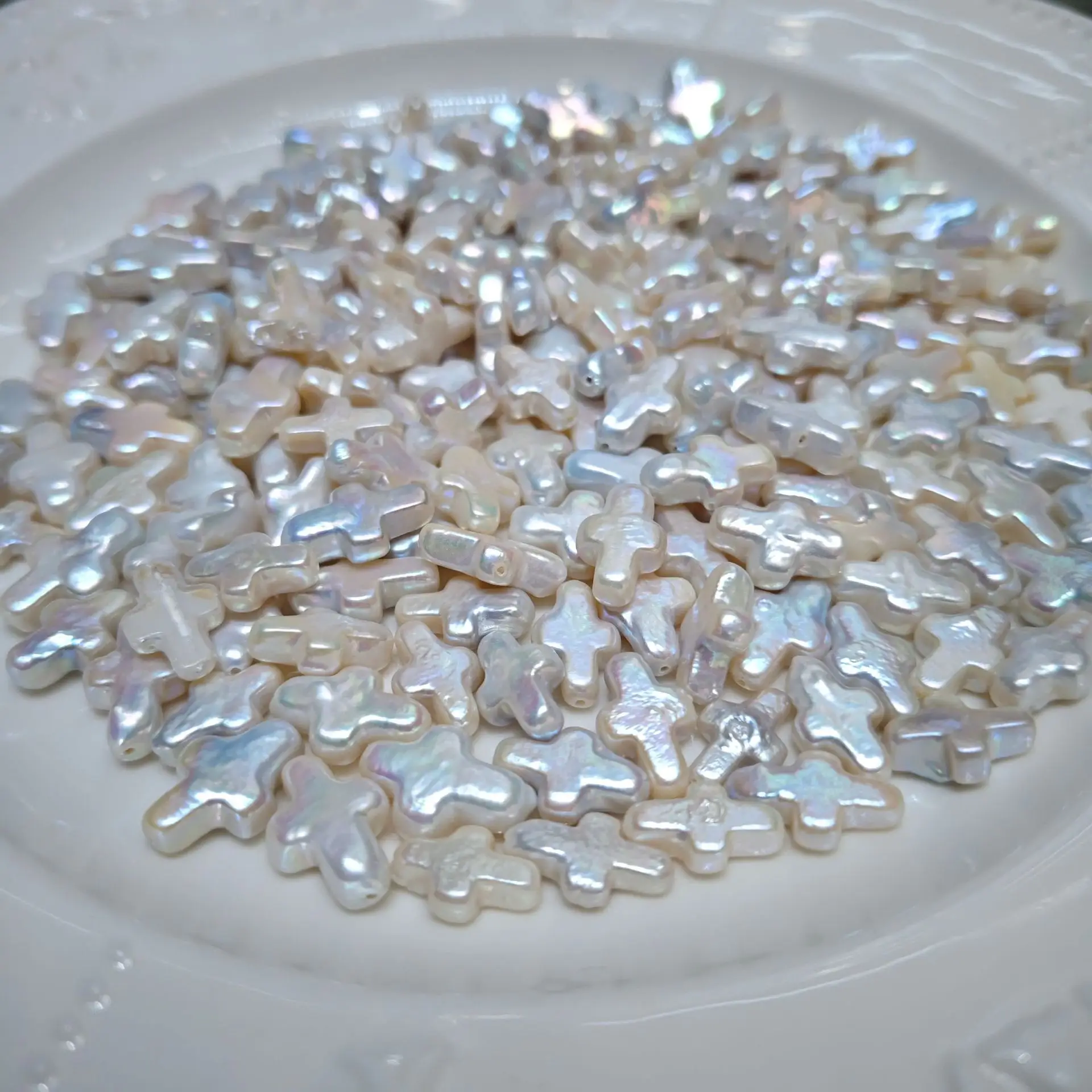 Pearl Baroque Cross Beads Silver Blue Light DIY — feature 5