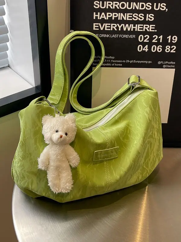 Green Faux Fur Shoulder Bag for Women - Image 7