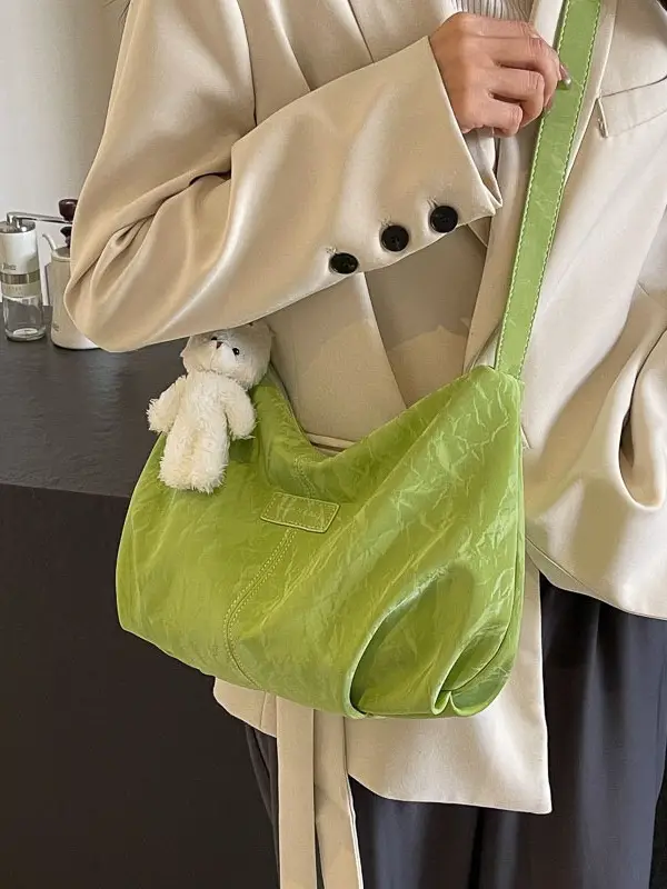 Green Faux Fur Shoulder Bag for Women - Image 9