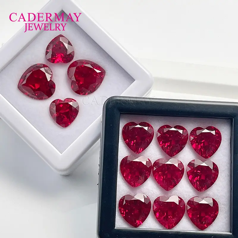 Heart-Shaped Synthetic Ruby Earrings Set - Image 5