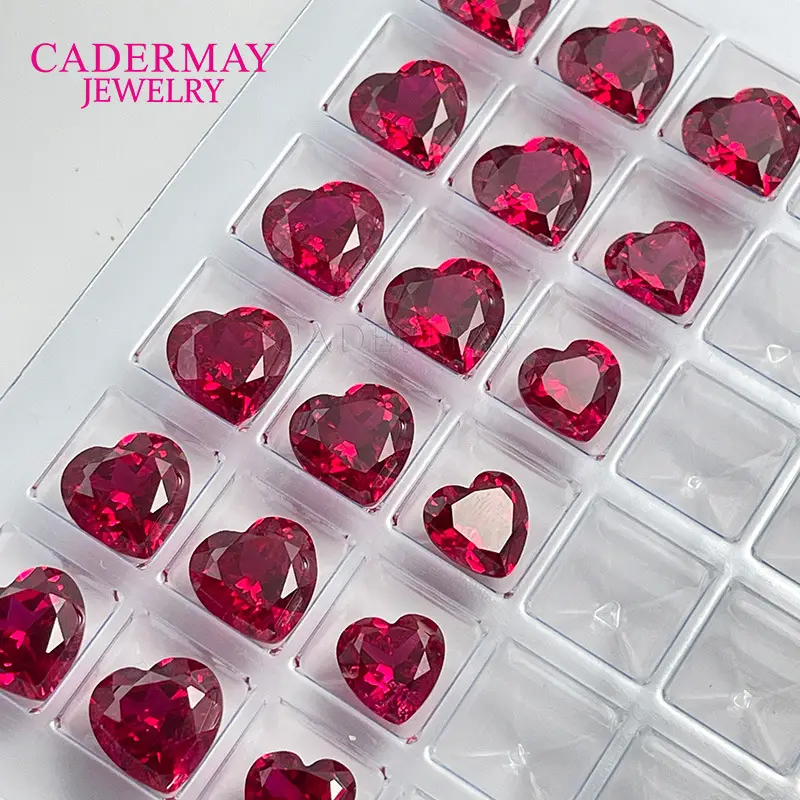 Heart-Shaped Synthetic Ruby Earrings Set - Image 6