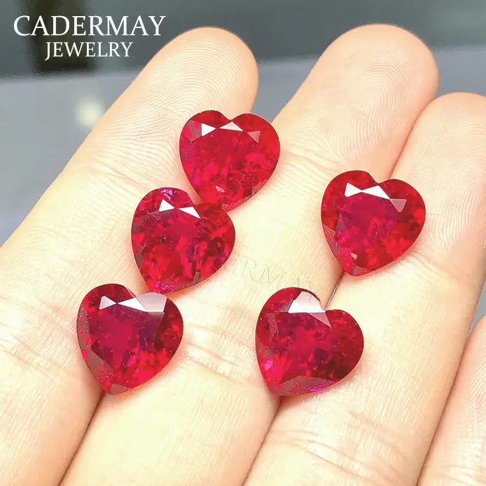 Heart-Shaped Synthetic Ruby Earrings Set — feature 7