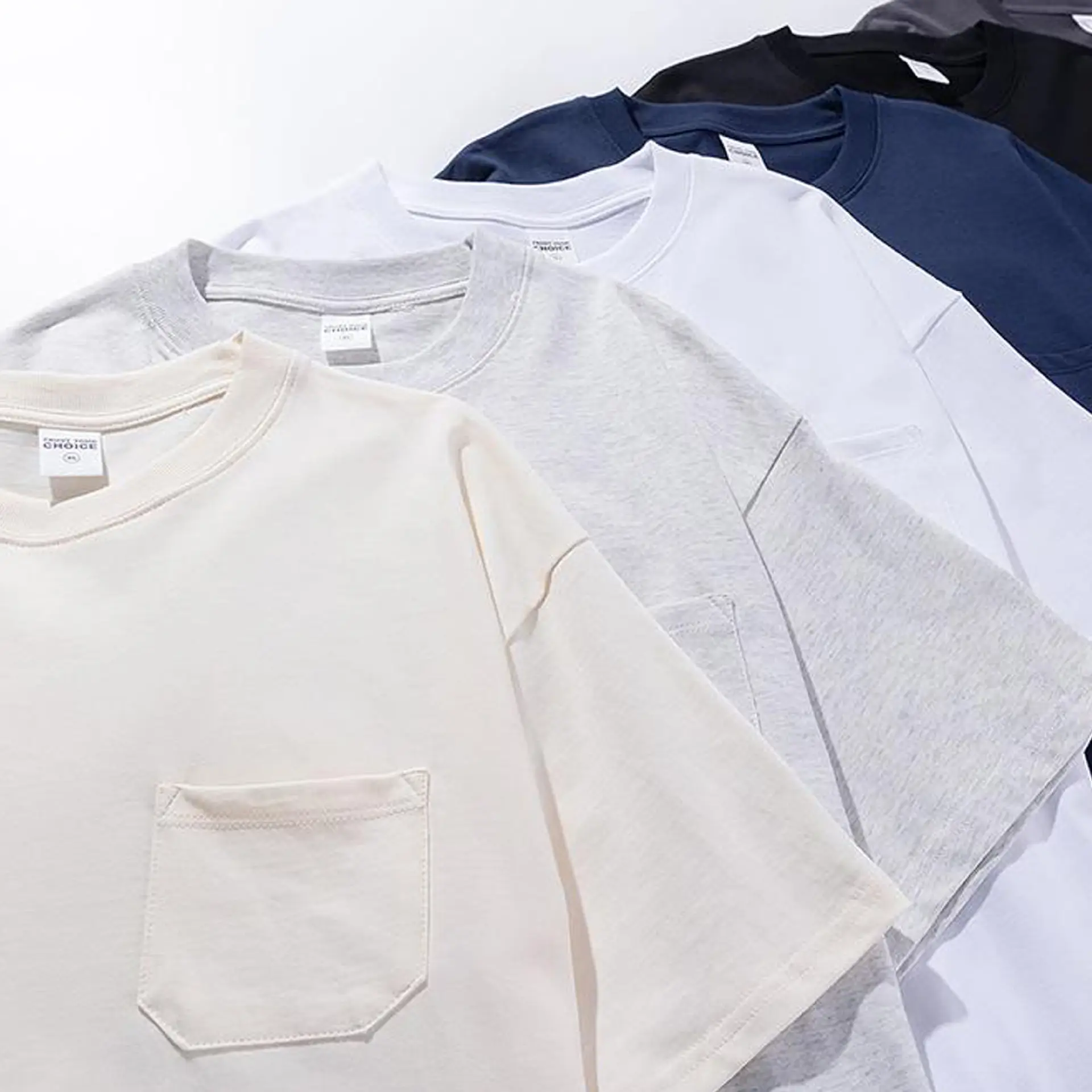 Men Flap Pocket T-Shirt 260g Cotton Cream - Image 8