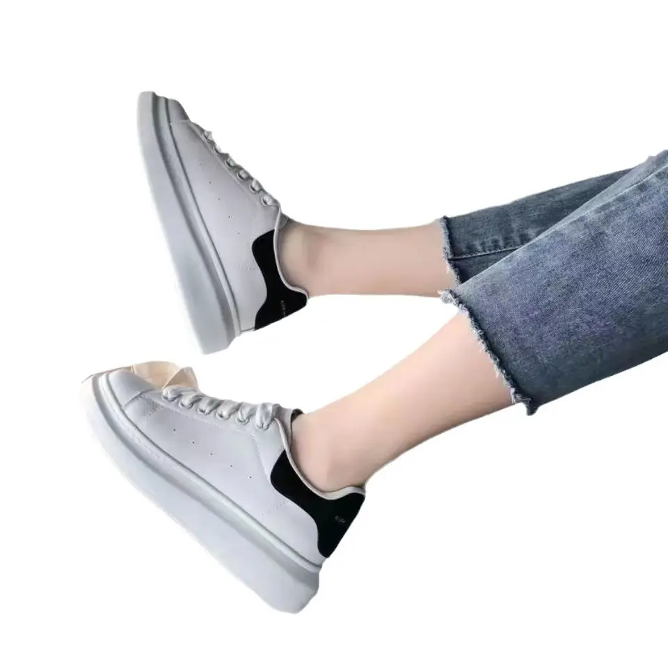 White Women's Thick Sole Casual Shoes with Height-Increasing Design - Image 5