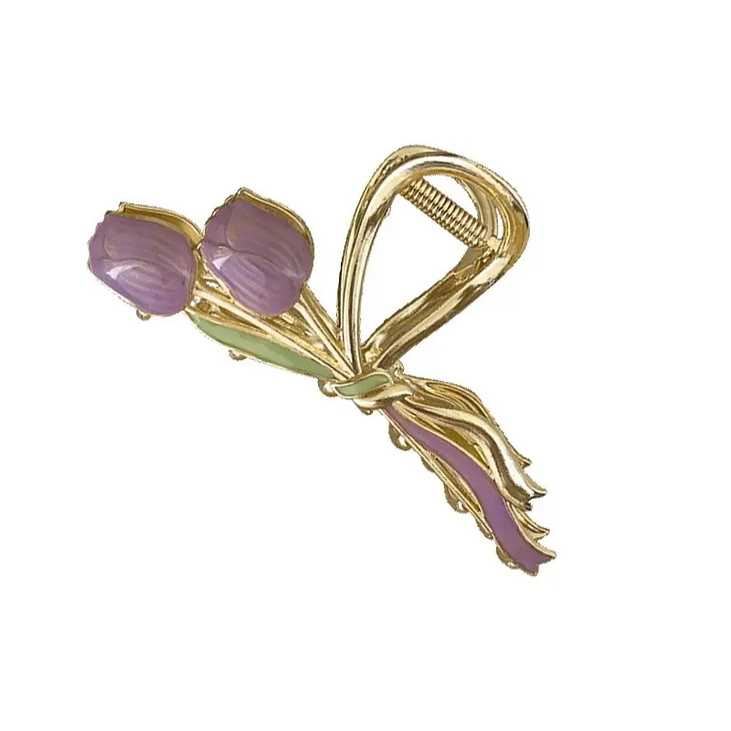Golden Daisy Hairpin with Green Leaf Design - Image 43