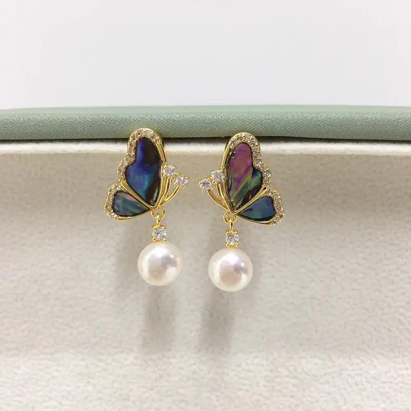 Women's Colorful Abalone Pearl Earrings 18K Gold - Image 3